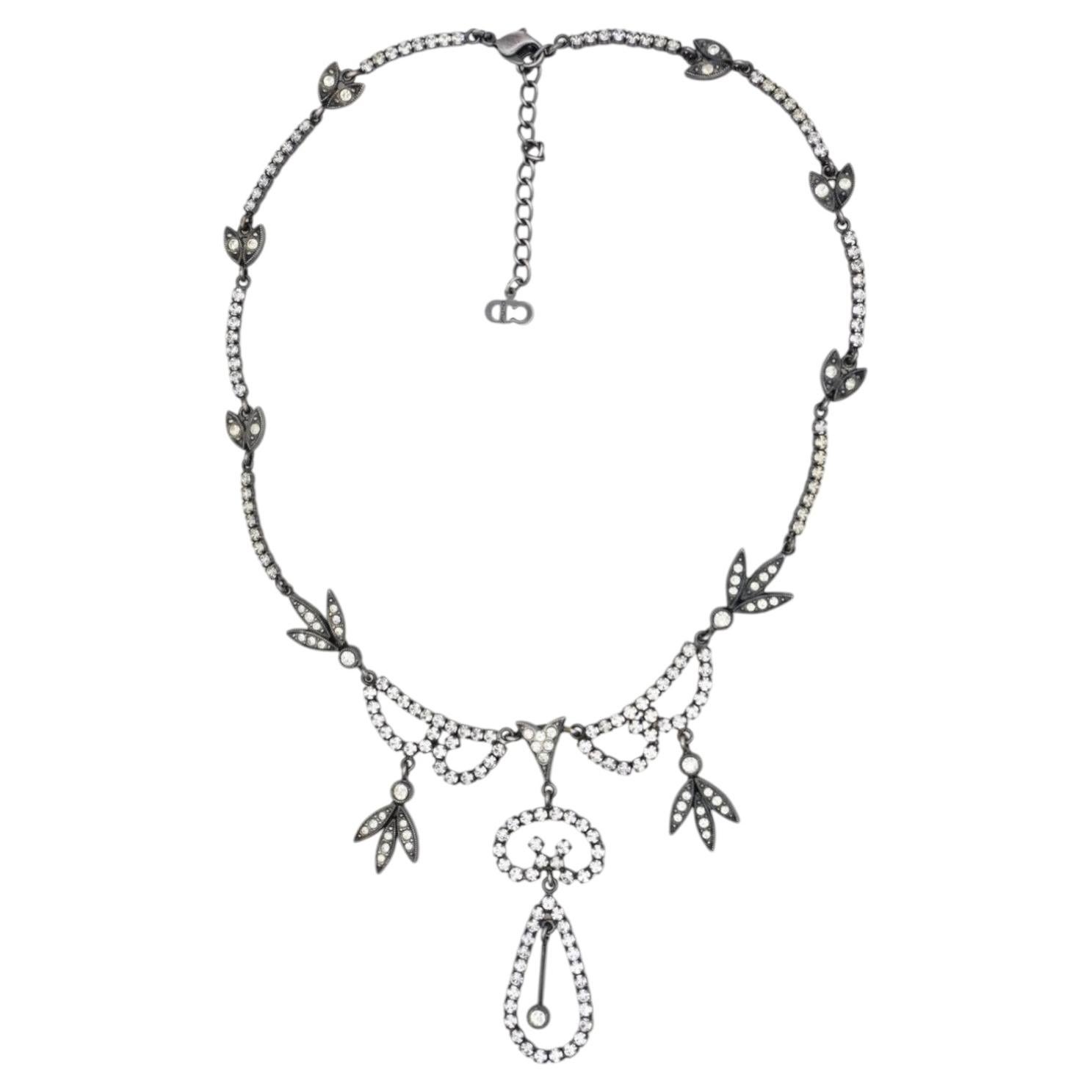 CHRISTIAN DIOR John Galliano 1997 Rare Vintage Fall Crystals Leaf Bib Necklace For Sale