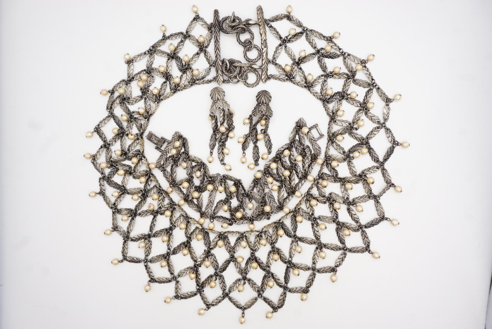 CHRISTIAN DIOR John Galliano 1998 Beads Pearls Leaf Feather Layer Lattice 3 Set For Sale 5