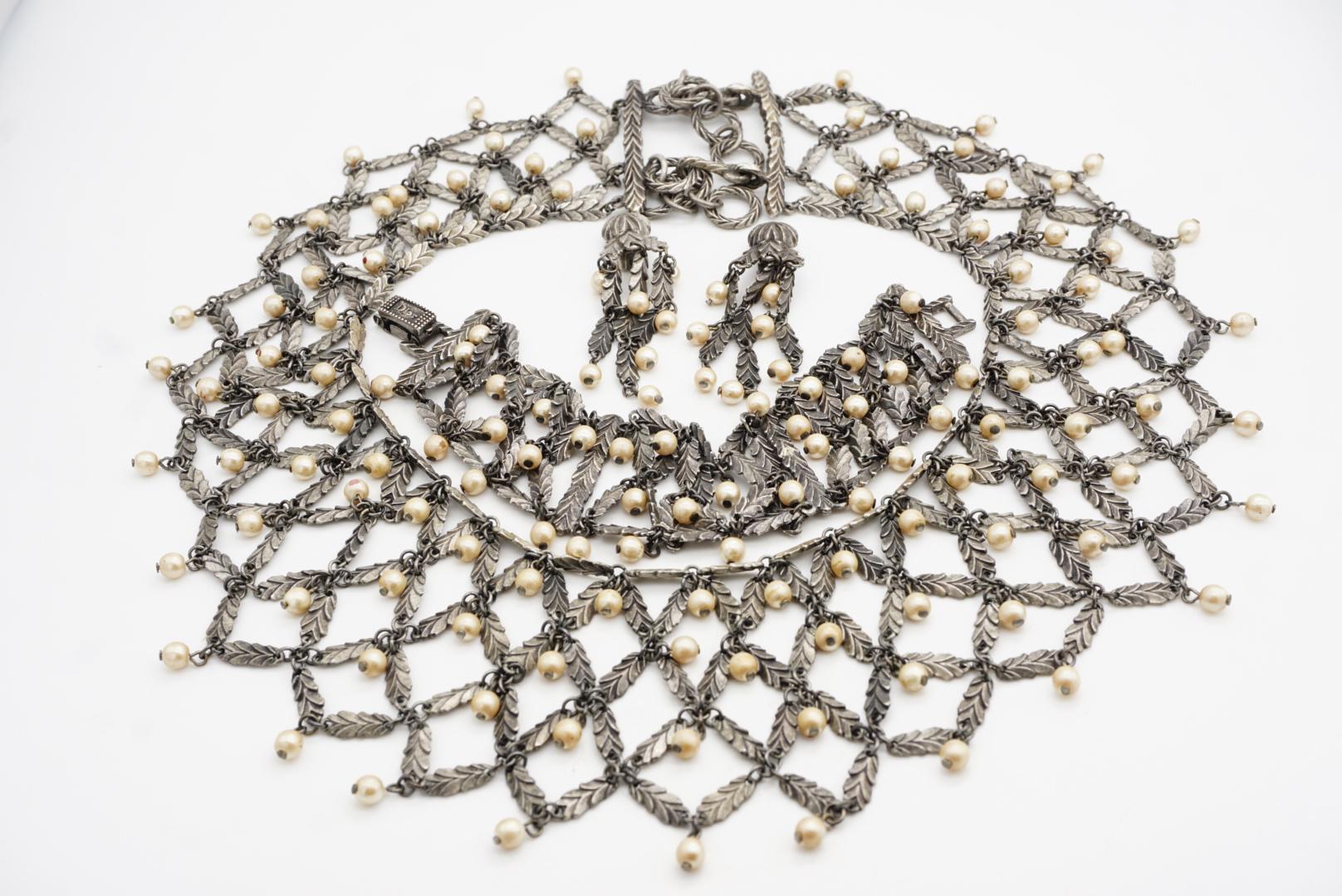 CHRISTIAN DIOR John Galliano 1998 Beads Pearls Leaf Feather Layer Lattice 3 Set For Sale 6