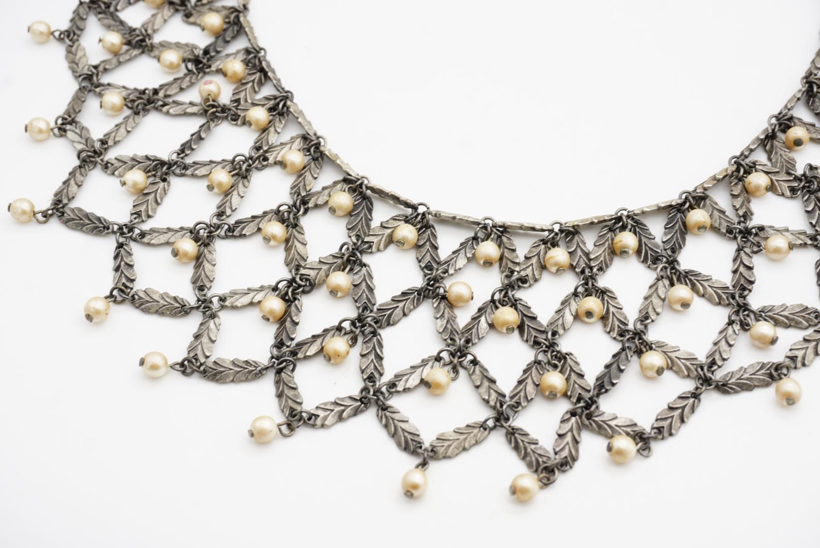 CHRISTIAN DIOR John Galliano 1998 Beads Pearls Leaf Feather Layer Lattice 3 Set For Sale 7