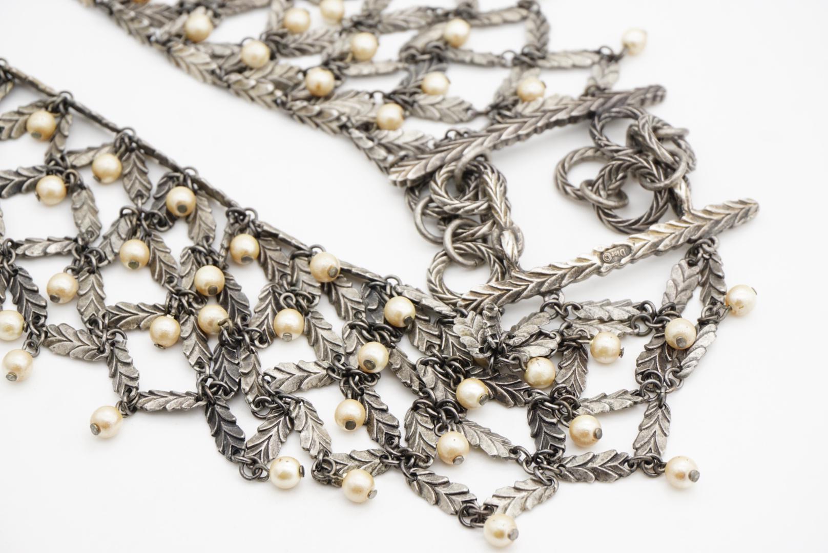 CHRISTIAN DIOR John Galliano 1998 Beads Pearls Leaf Feather Layer Lattice 3 Set For Sale 8