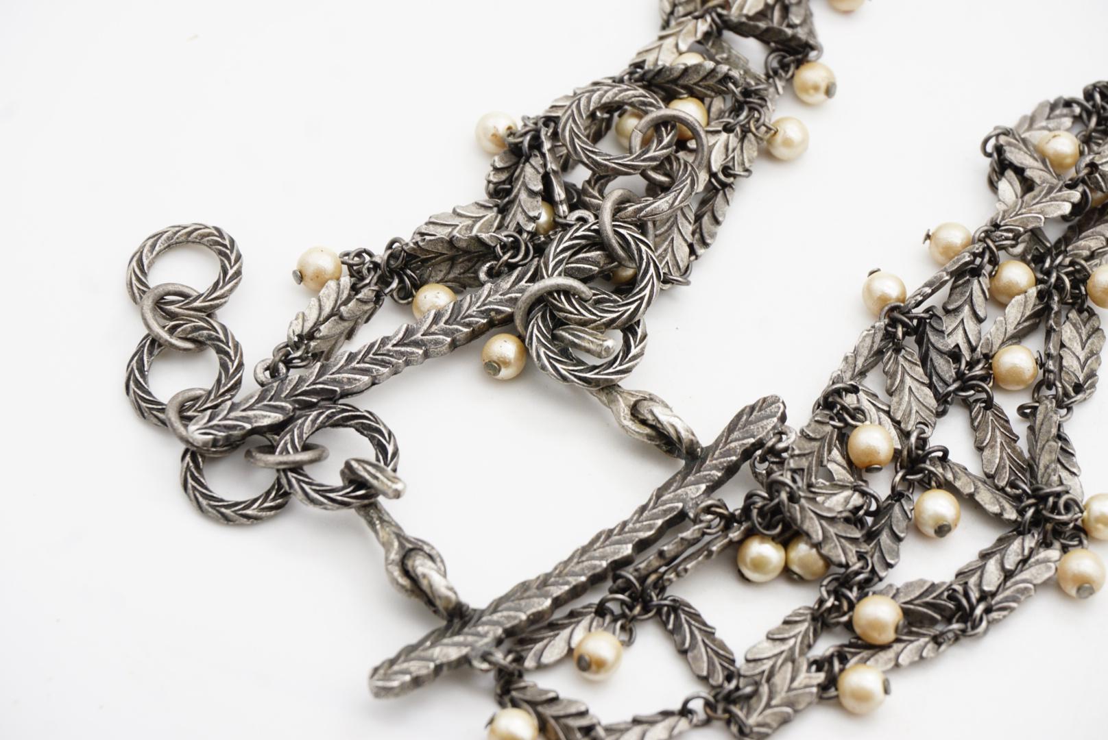 CHRISTIAN DIOR John Galliano 1998 Beads Pearls Leaf Feather Layer Lattice 3 Set For Sale 9