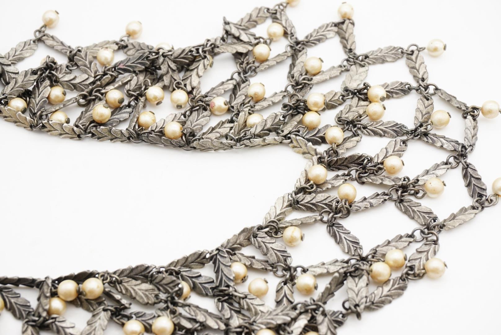 CHRISTIAN DIOR John Galliano 1998 Beads Pearls Leaf Feather Layer Lattice 3 Set For Sale 10