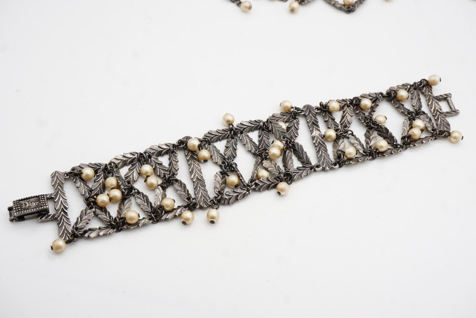 CHRISTIAN DIOR John Galliano 1998 Beads Pearls Leaf Feather Layer Lattice 3 Set For Sale 11