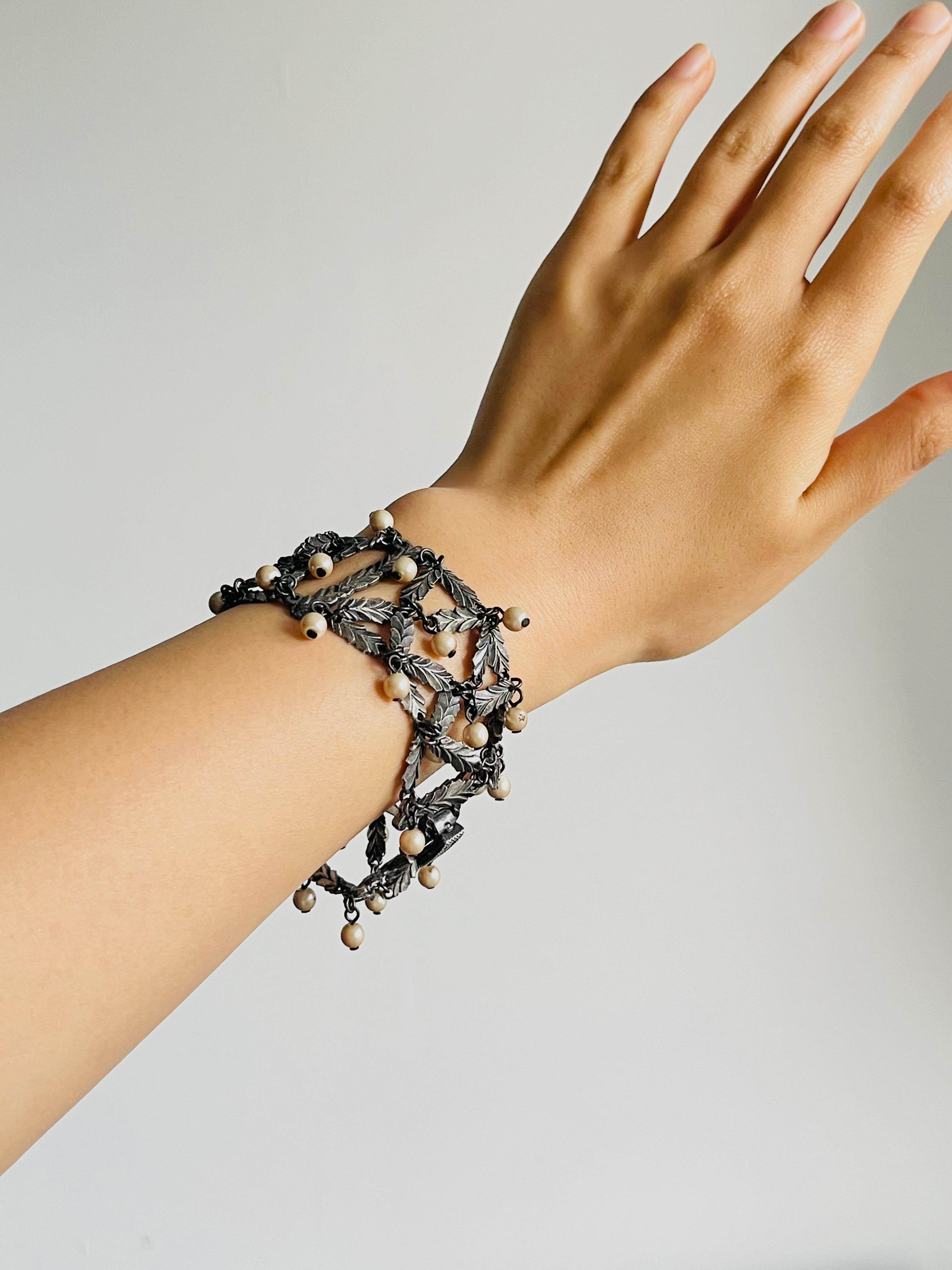 CHRISTIAN DIOR John Galliano 1998 Beads Pearls Leaf Feather Layer Lattice 3 Set For Sale 3