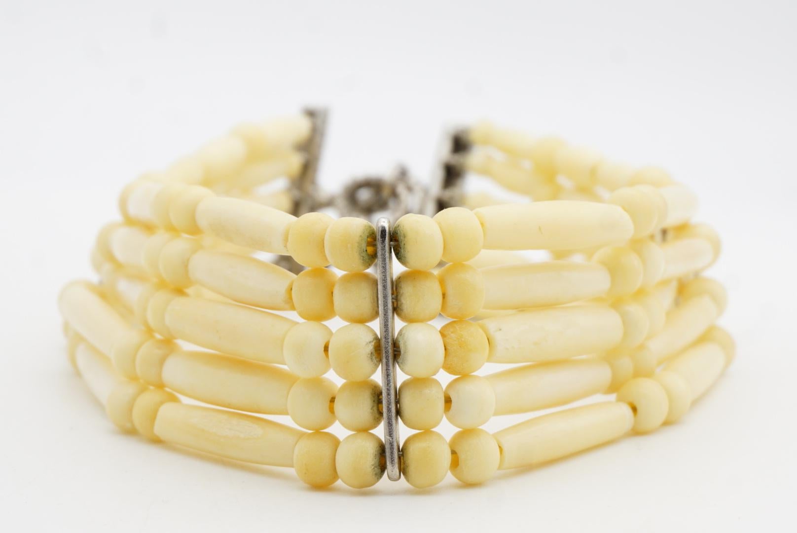 CHRISTIAN DIOR John Galliano for Christian Dior 1998 Collana a girocollo a 5 fili con perline Maasai Avorio in vendita 7