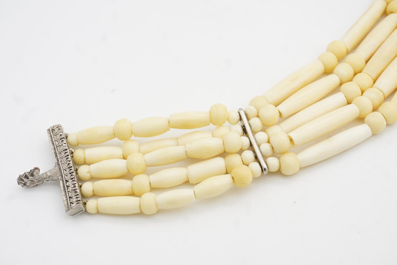 CHRISTIAN DIOR John Galliano for Christian Dior 1998 Collana a girocollo a 5 fili con perline Maasai Avorio in vendita 8