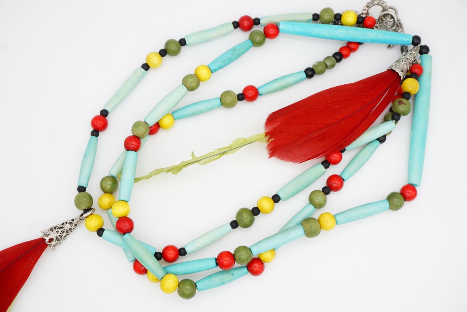 CHRISTIAN DIOR John Galliano for Christian Dior 1998 Collana con Piume Turchesi Red Greene & Greene 2 in vendita 9