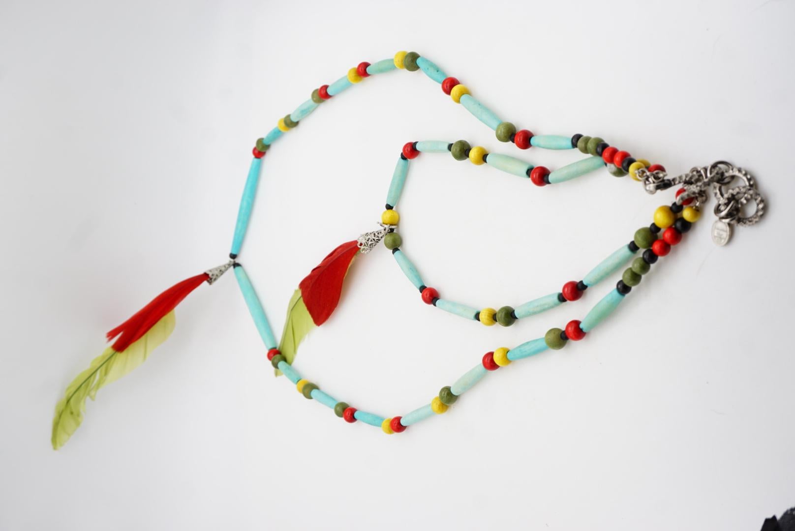 CHRISTIAN DIOR John Galliano for Christian Dior 1998 Collana con Piume Turchesi Red Greene & Greene 2 in vendita 12