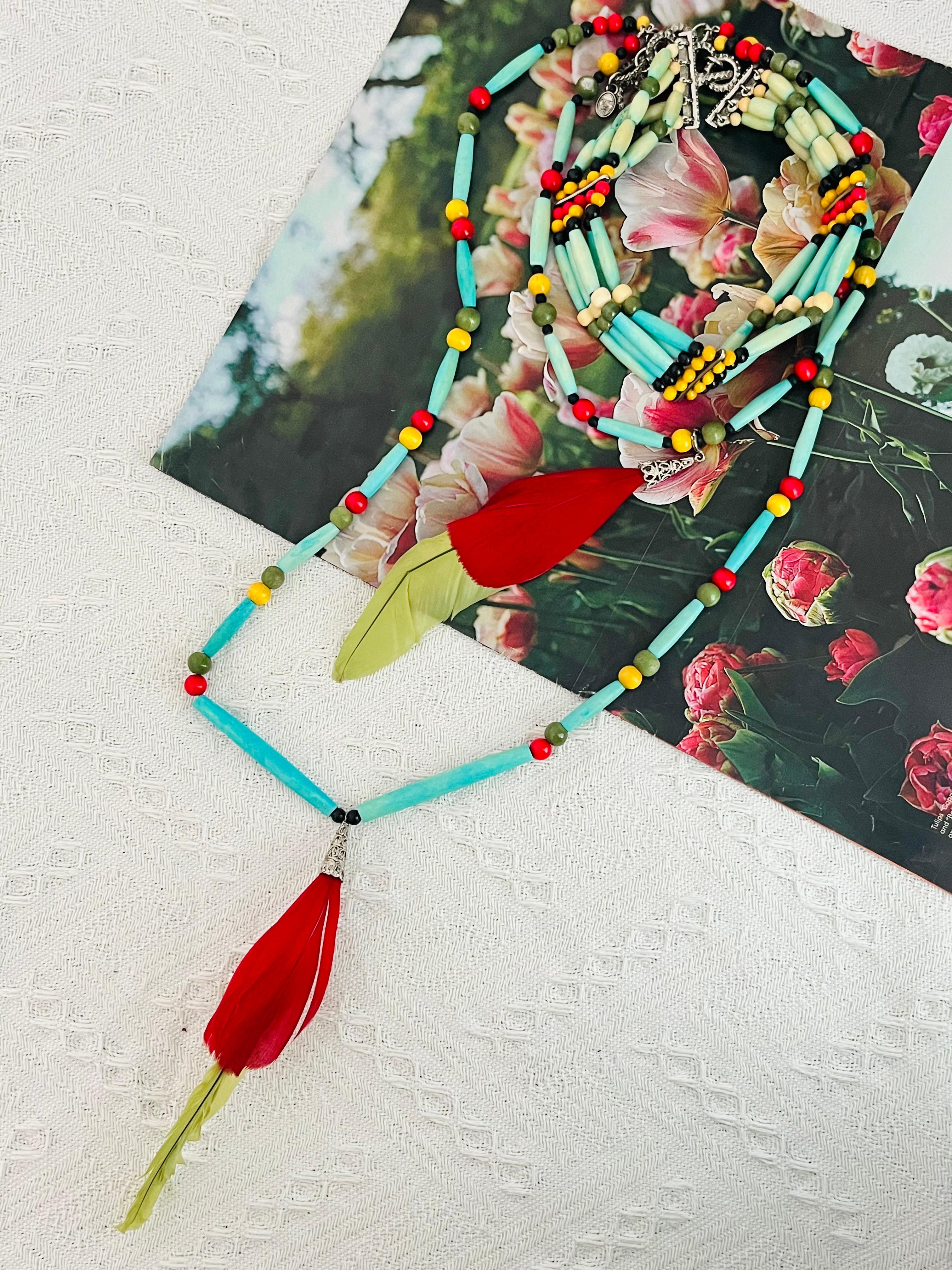 CHRISTIAN DIOR John Galliano for Christian Dior 1998 Collana con Piume Turchesi Red Greene & Greene 2 in vendita 1