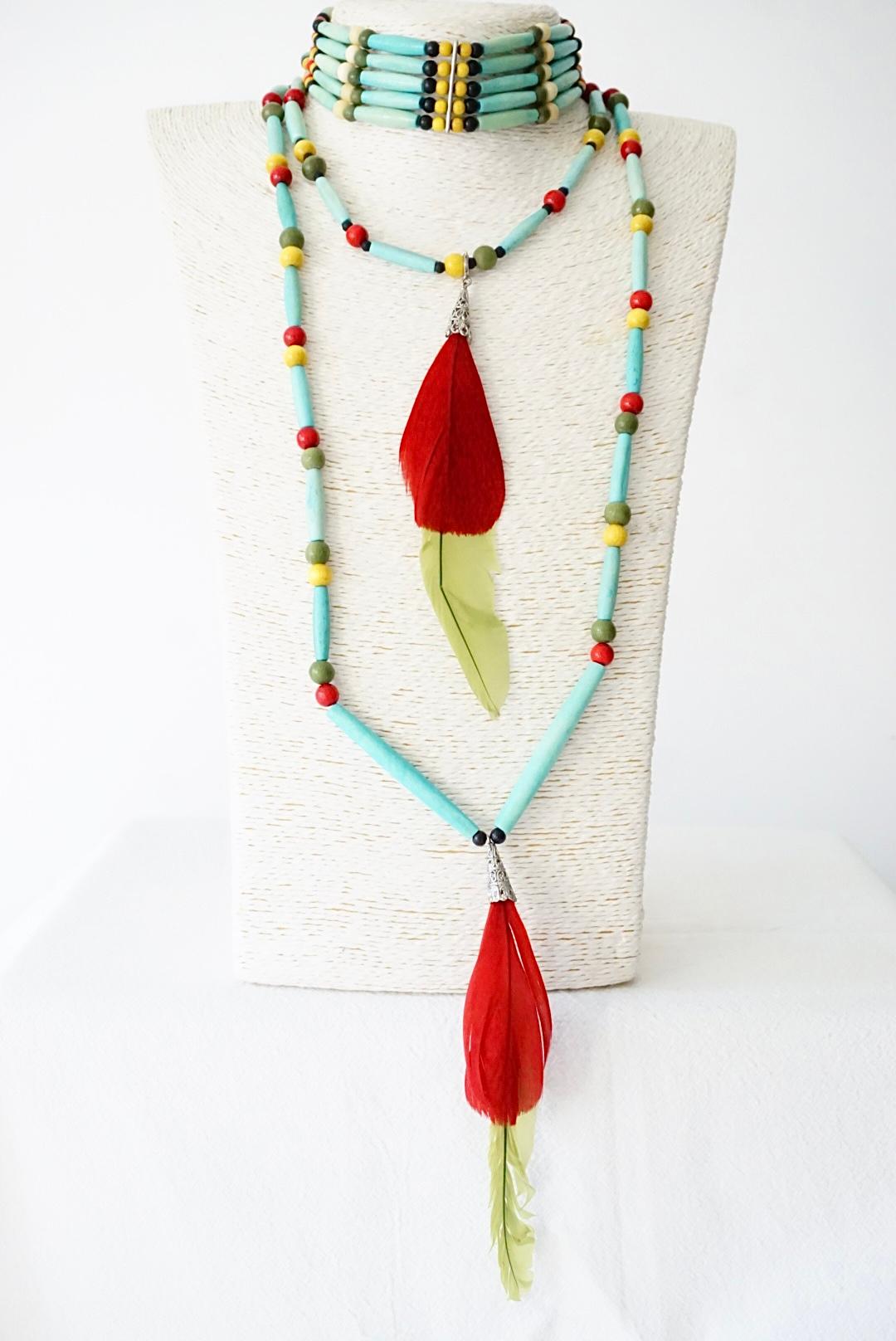 CHRISTIAN DIOR John Galliano for Christian Dior 1998 Collana con Piume Turchesi Red Greene & Greene 2 in vendita 2