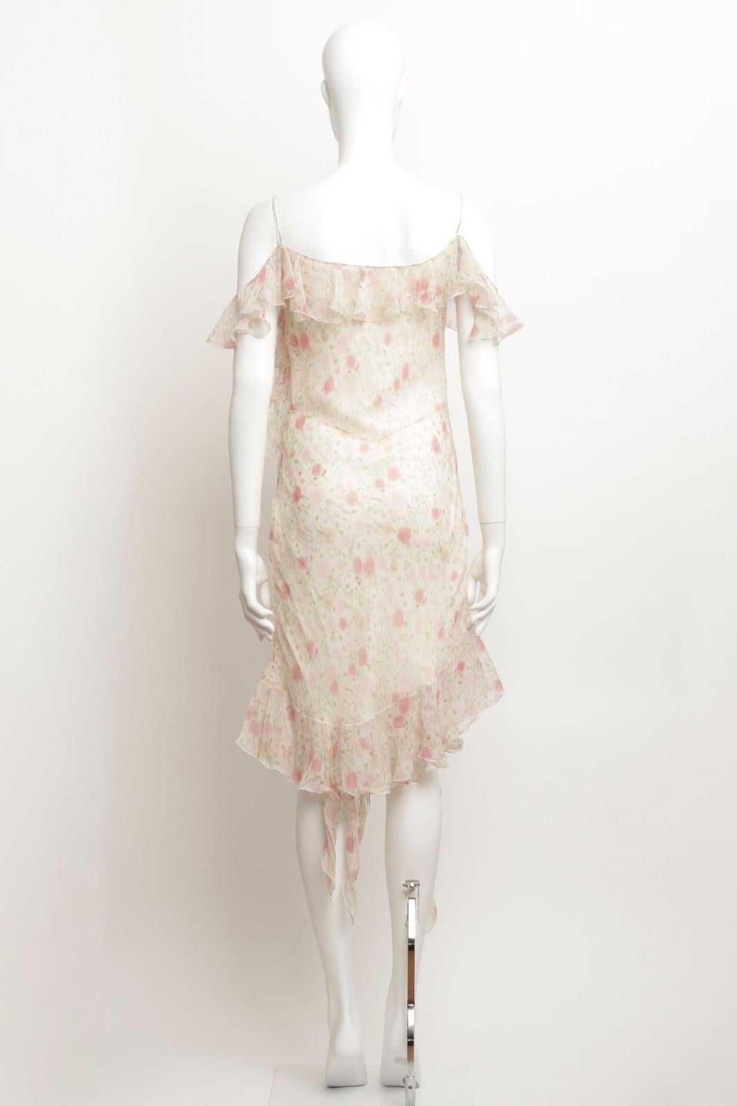 Christian Dior John Galliano 1999 Vestido con volantes de corte sesgado y estampado floral en Bueno estado para la venta en London, GB