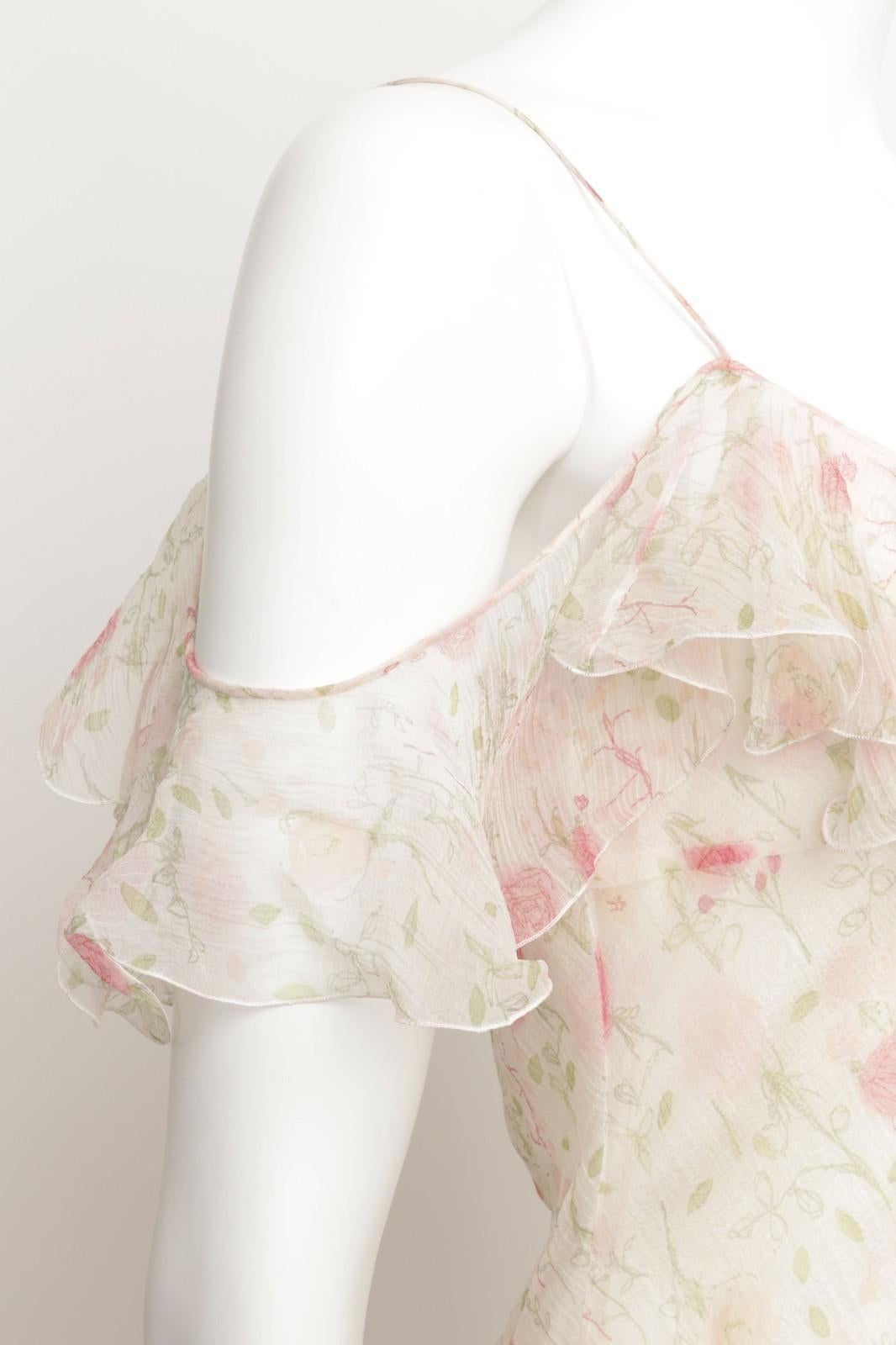 Christian Dior John Galliano 1999 Vestido con volantes de corte sesgado y estampado floral en venta 1