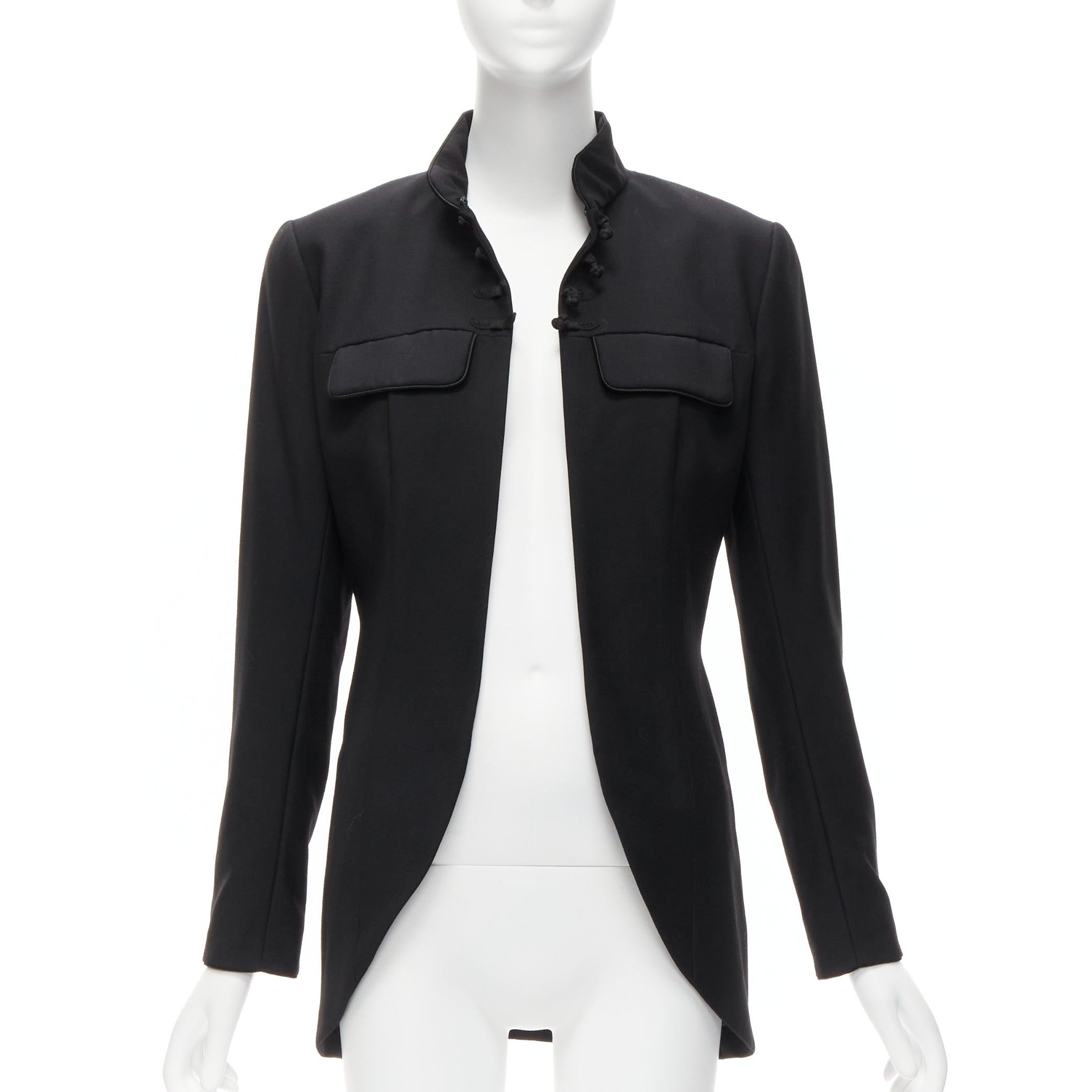 Black CHRISTIAN DIOR John Galliano 1999 Runway black Mao Mandarin collar jacket FR38 M For Sale