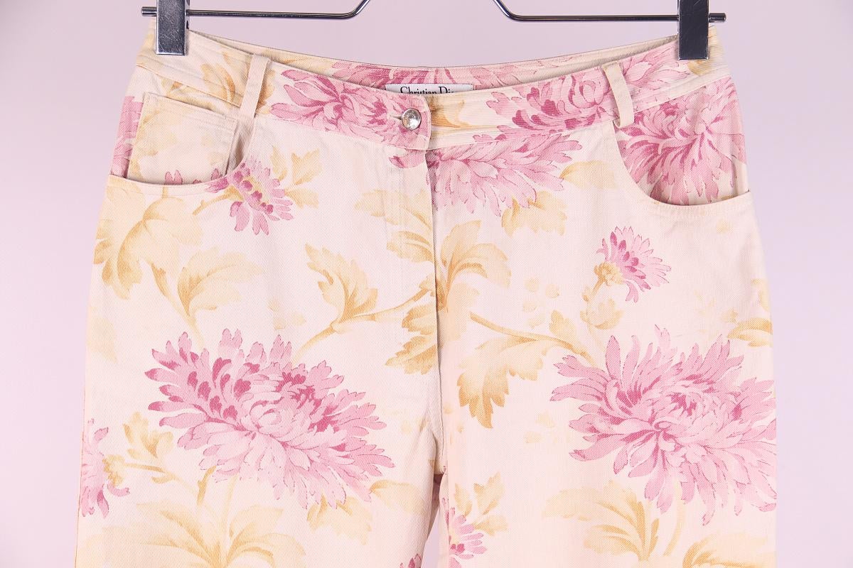 Women's Christian Dior & John Galliano 2001 Y2K denim floral print For Sale