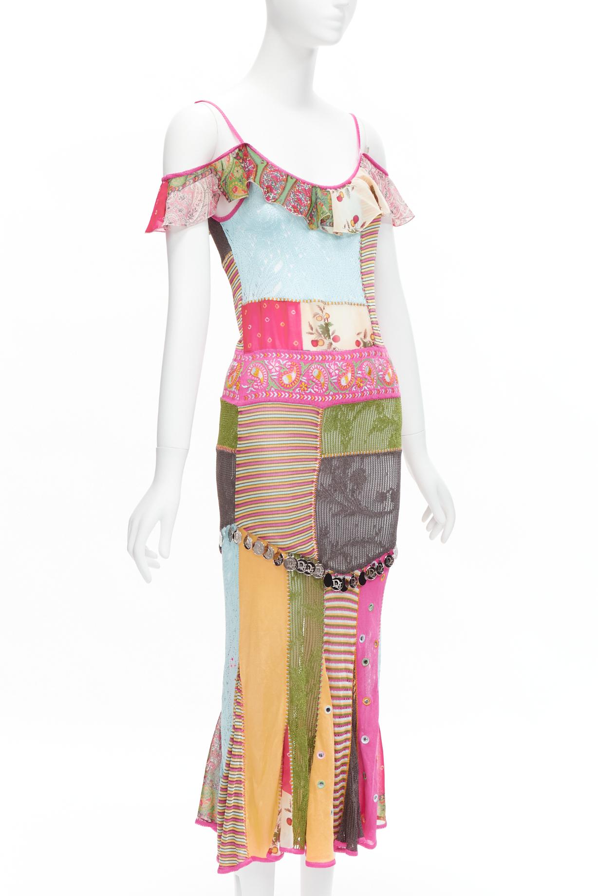 CHRISTIAN DIOR John Galliano 2003 ethnic patchwork CD coin medallion dress FR38 In Good Condition In Hong Kong, NT