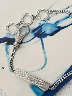CHRISTIAN DIOR John Galliano 2003 Logo Hardcore Crystals Silver Choker Necklace