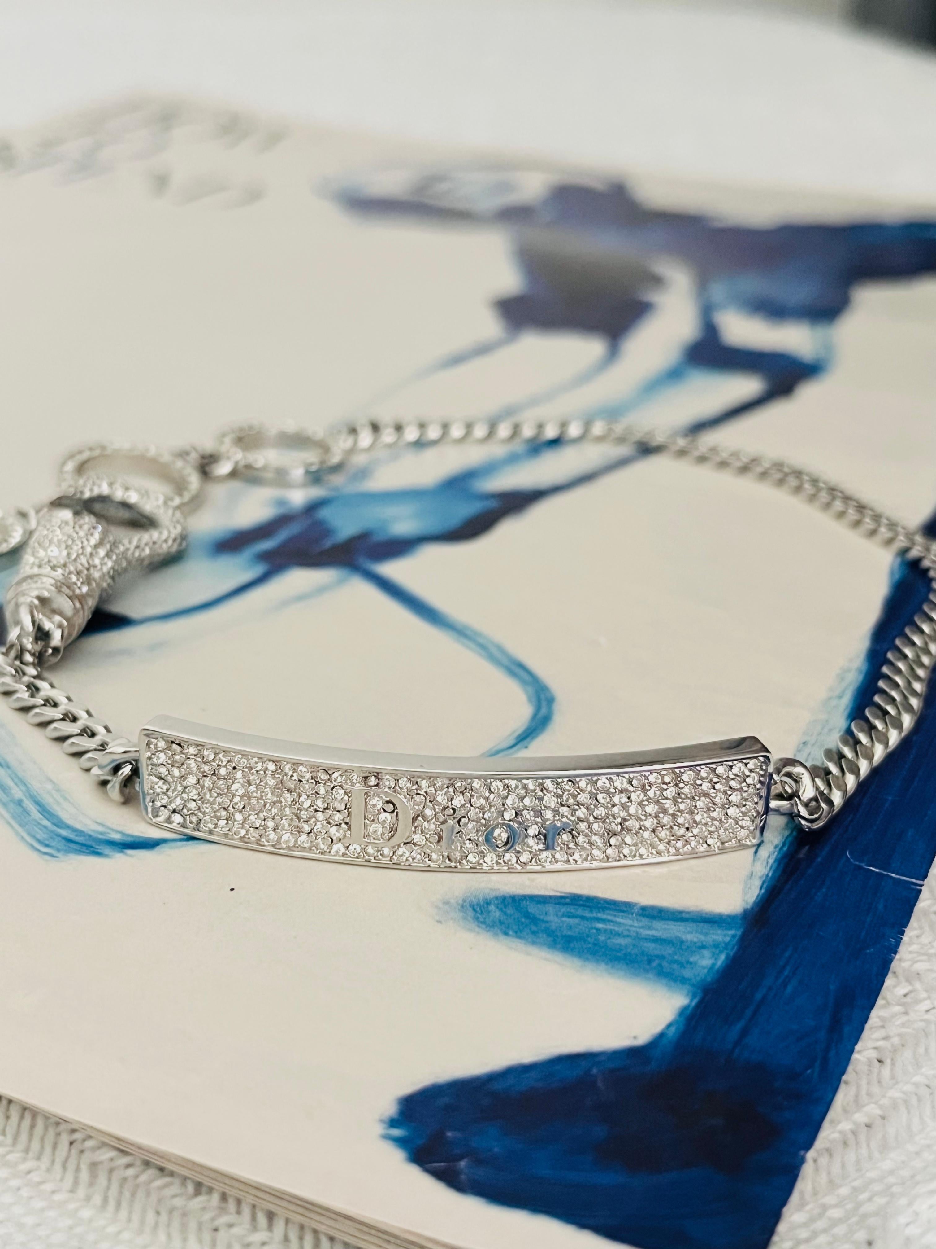 CHRISTIAN DIOR John Galliano 2003 Logotipo Cristales Duros Collar Gargantilla de Plata Art Decó en venta