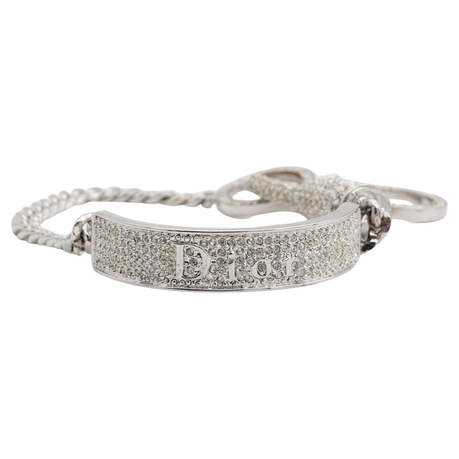 CHRISTIAN DIOR John Galliano 2003 Pulsera de Plata con Logotipo y Cristales Enteros en venta