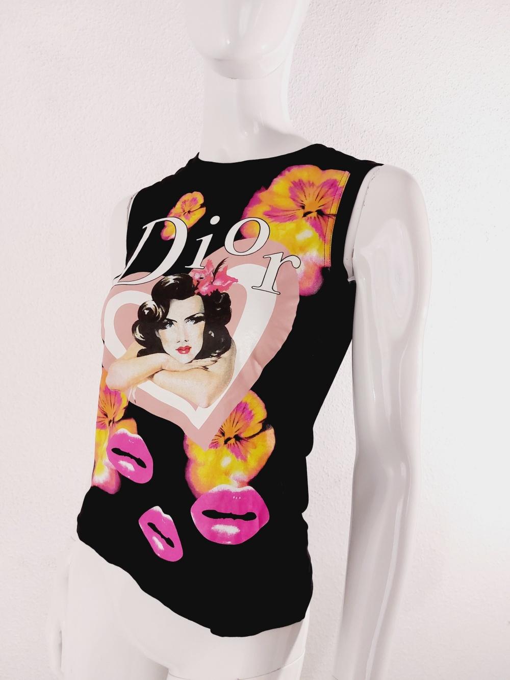 Christian Dior John Galliano 2005 Pop Art Portrait Lips Floral Heart Top T-Shirt 6