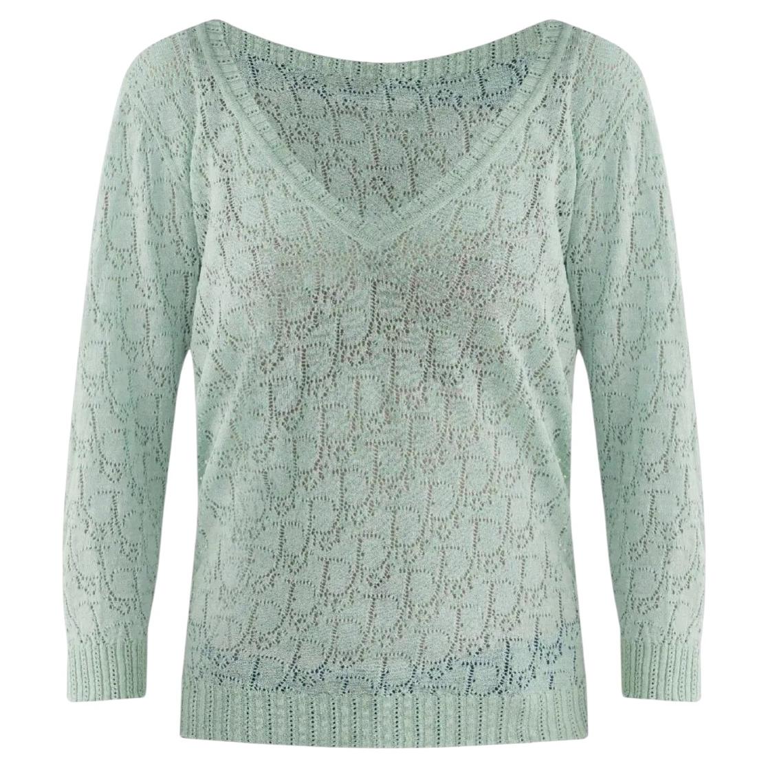 John Galliano für Dior 2006 Mint Logo Perforation Pullover, Größe 6