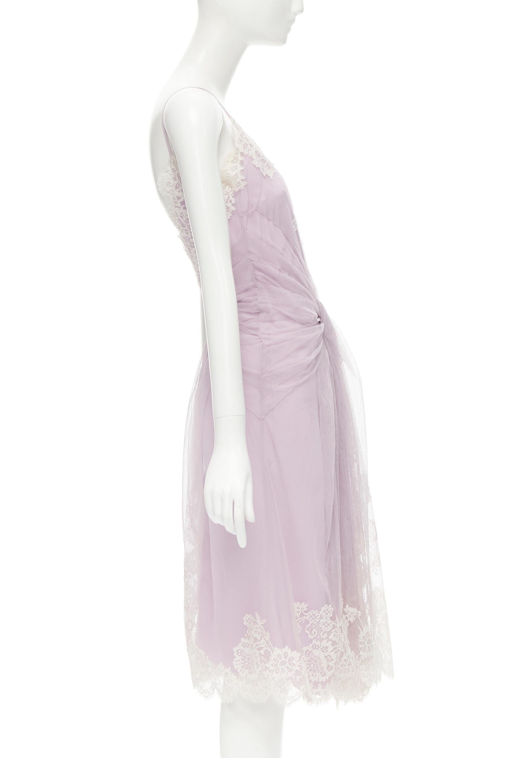 Gray CHRISTIAN DIOR John Galliano 2008 Vintage Runway purple lace tulle dress IT36 XS