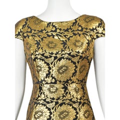 CHRISTIAN DIOR John Galliano 2009 Black & Gold Lamè Floral Cocktail Dress, SZ 4