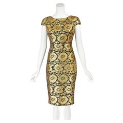 CHRISTIAN DIOR John Galliano 2009 Black & Gold Lamè Floral Cocktail Dress, SZ 4