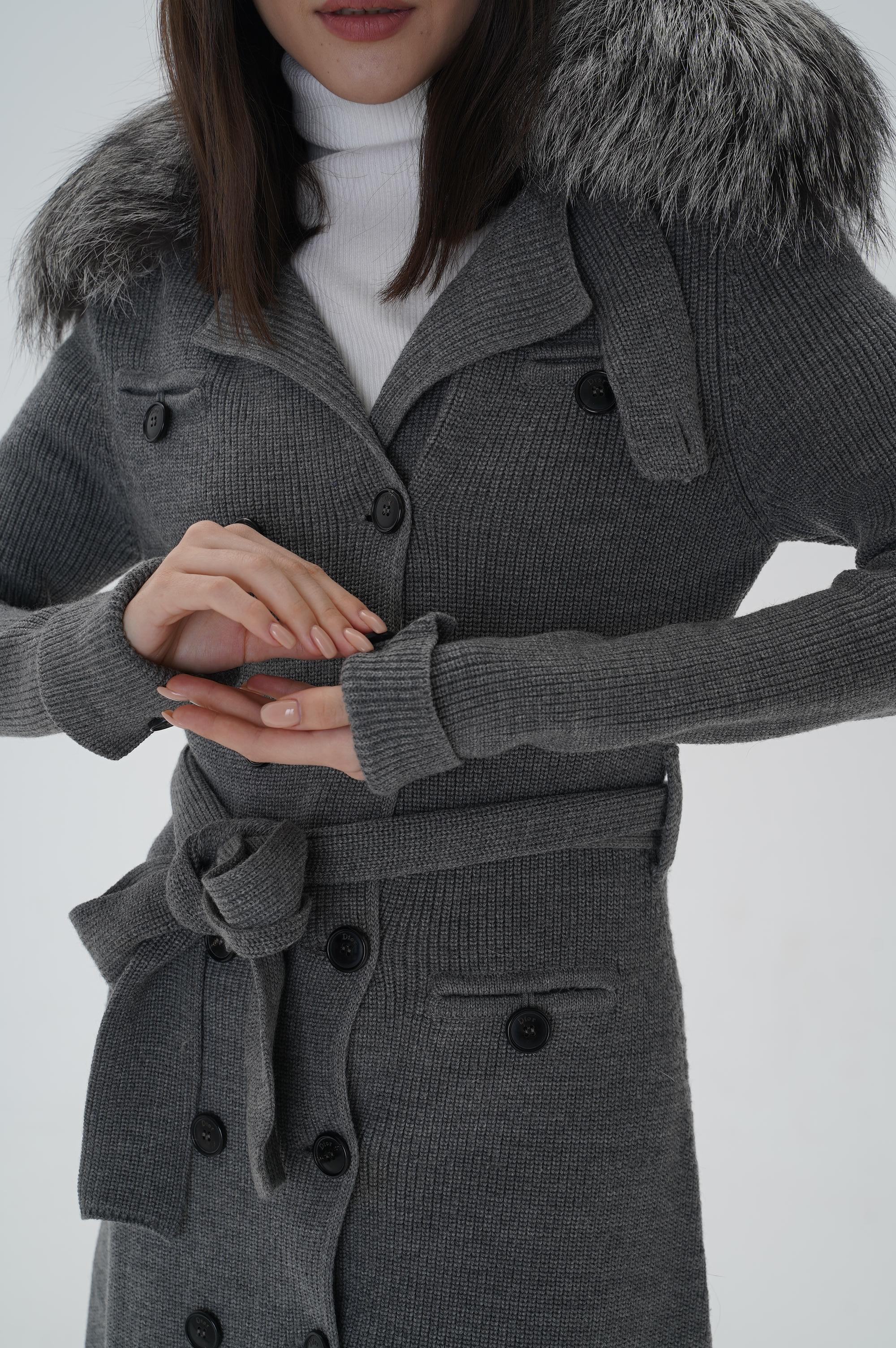 Christian Dior et John Galliano  Manteau de laine tricotée combinée 2010 en vente 1