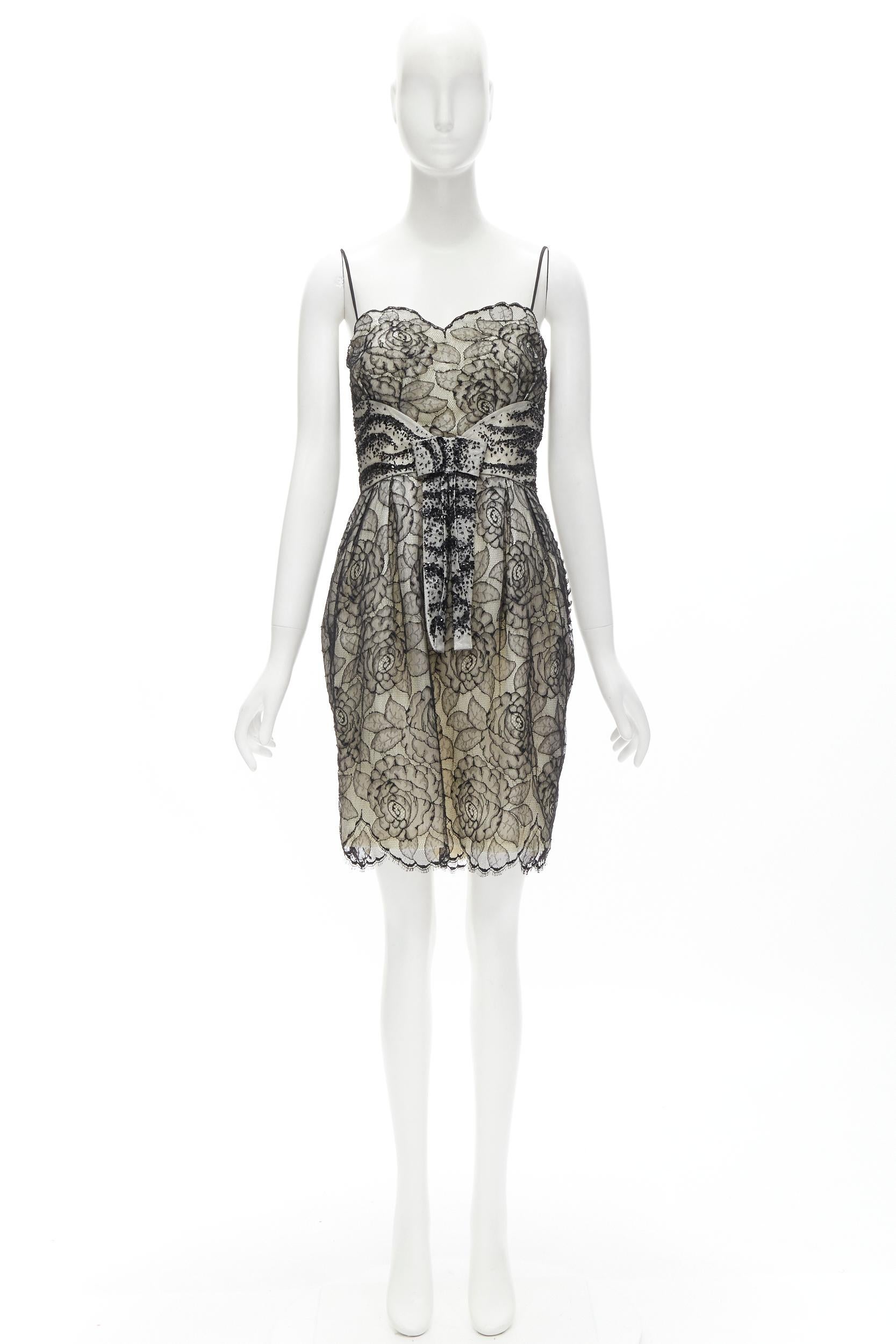 CHRISTIAN DIOR JOHN GALLIANO 2011 Runway lace bead embellished bow dress FR36 S For Sale 5