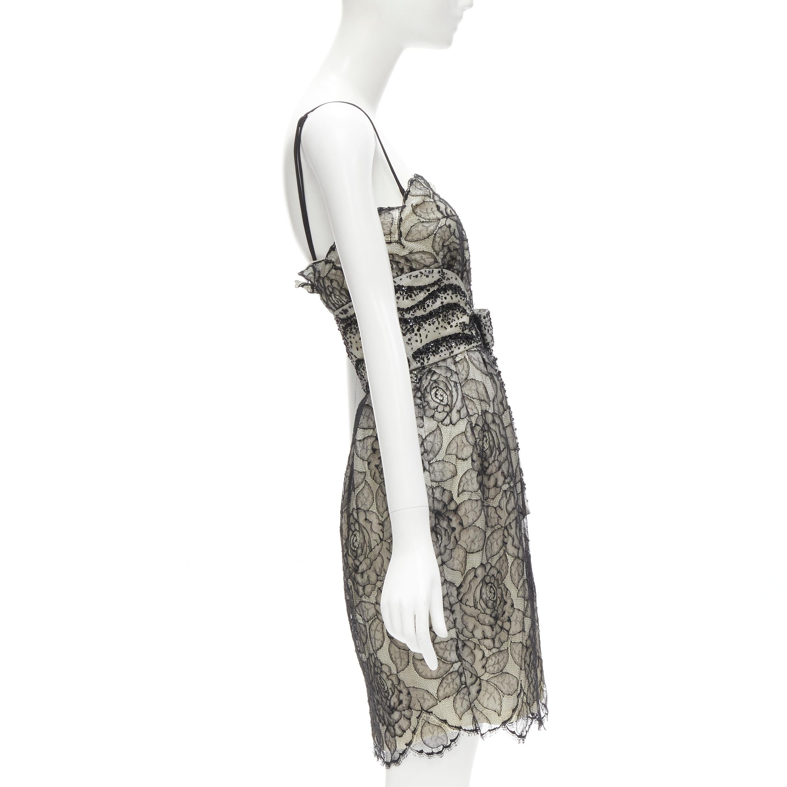 Gray CHRISTIAN DIOR JOHN GALLIANO 2011 Runway lace bead embellished bow dress FR36 S For Sale