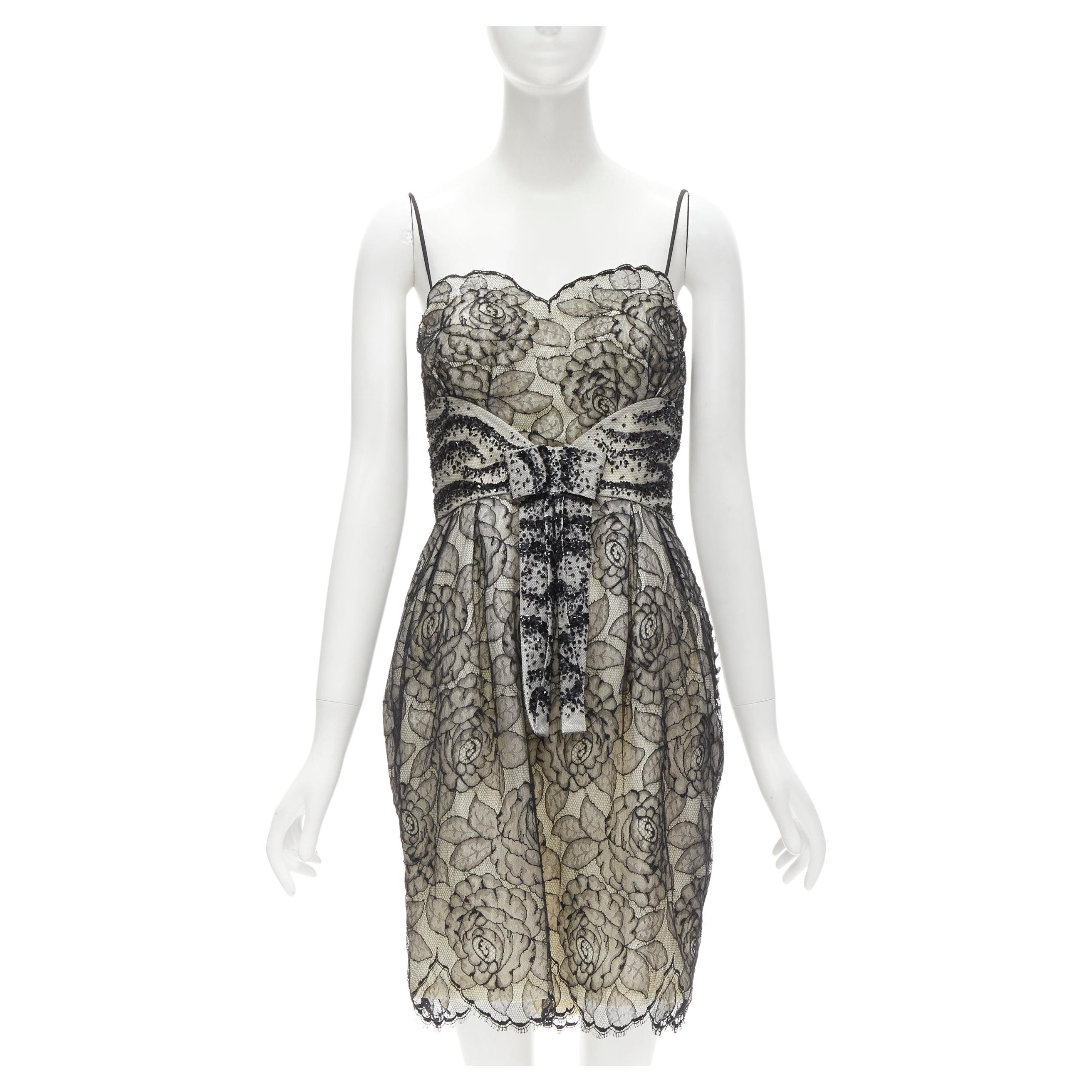 CHRISTIAN DIOR JOHN GALLIANO 2011 Runway lace bead embellished bow dress FR36 S For Sale