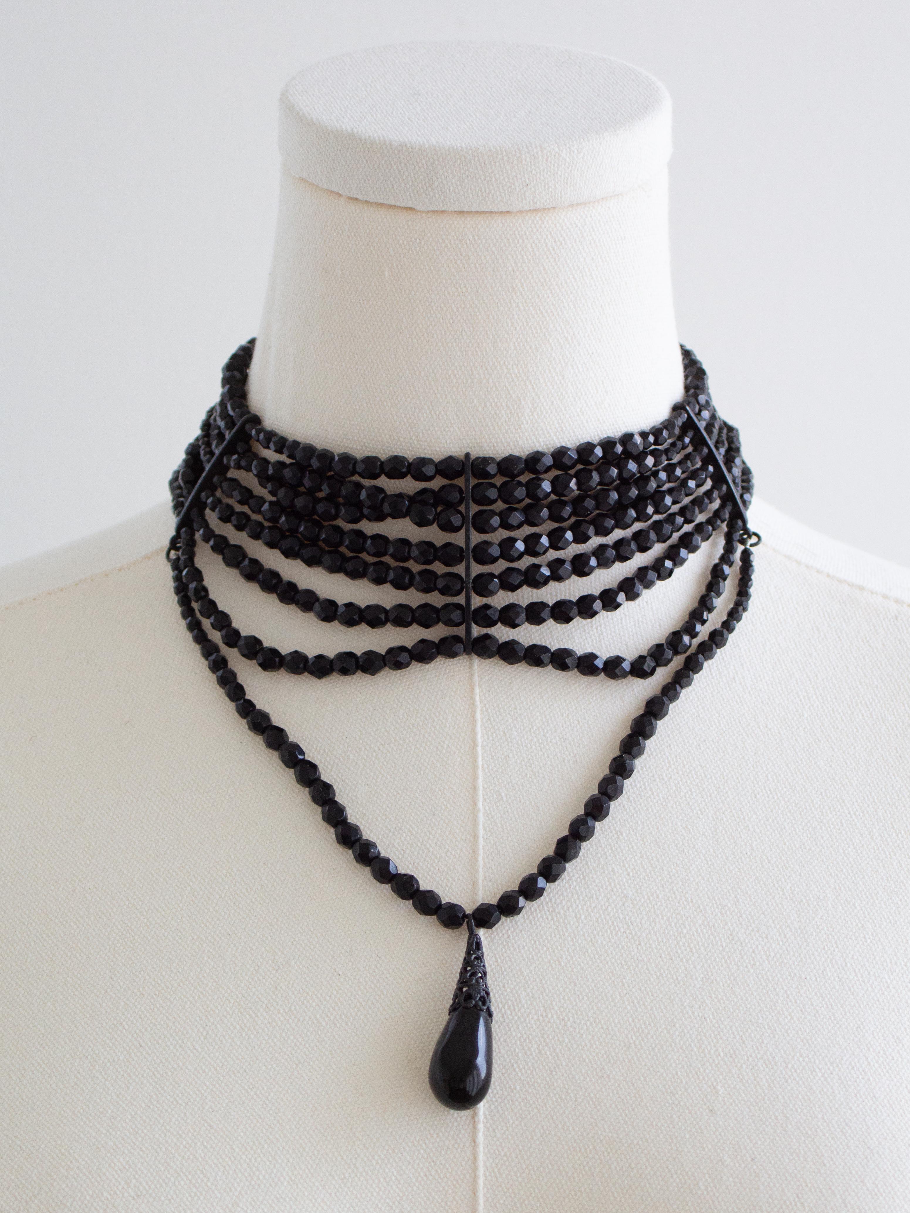 Christian Dior John Galliano 90s Maasai Black Beaded Necklace in vendita 1