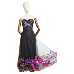 Christian Dior John Galliano AW 2001 Vestido de gala con corpiño de tul negro y lentejuelas