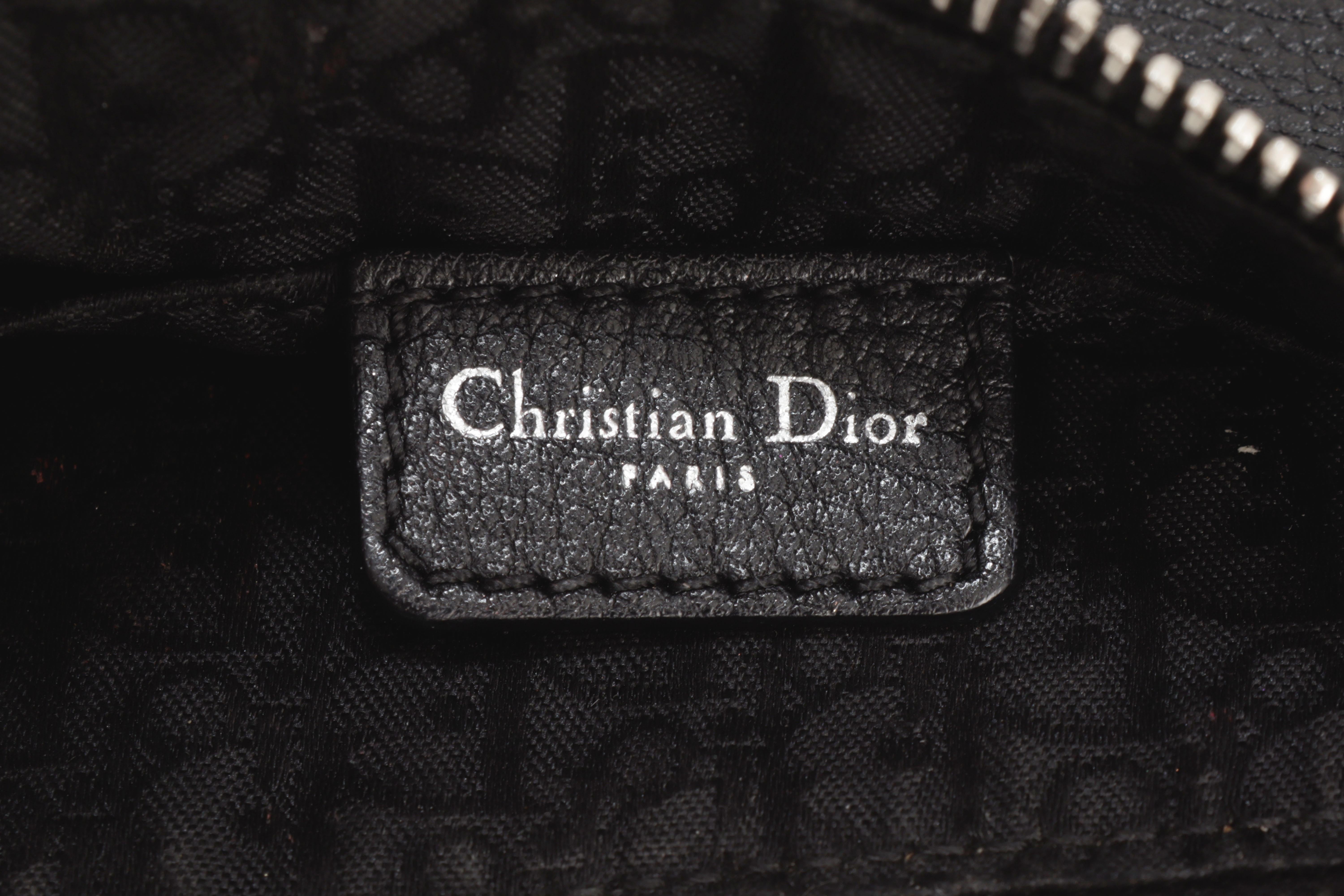 Christian Dior John Galliano for Christian Dior Baguette Bag Baguette Spell Out Logo Strap in Black Leather en vente 5