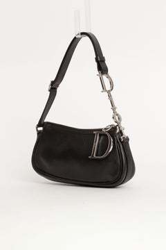 Christian Dior John Galliano Baguette Bag Spell Out Logo Strap in Black Leather
