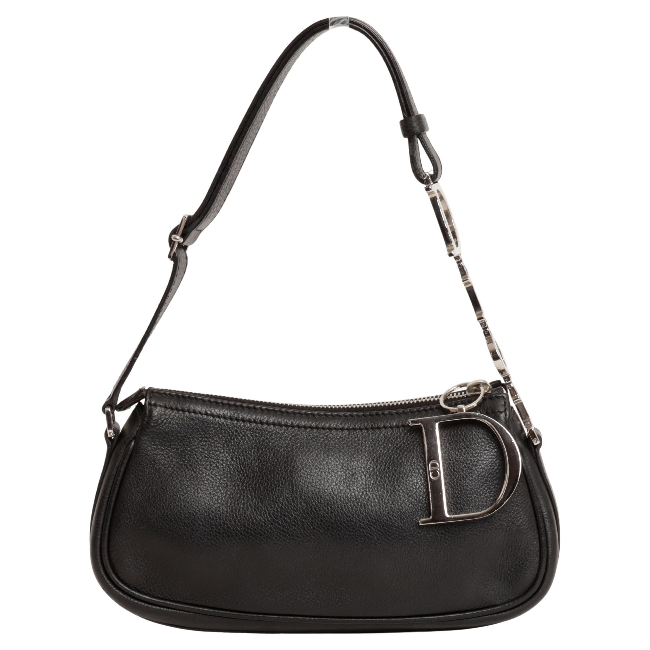 Christian Dior John Galliano for Christian Dior Baguette Bag Baguette Spell Out Logo Strap in Black Leather