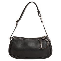 Christian Dior John Galliano Baguette Bag Spell Out Logo Strap in Black Leather