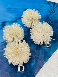 Christian Dior John Galliano Beads Double Crystals Fire Radiant Logo D Earrings