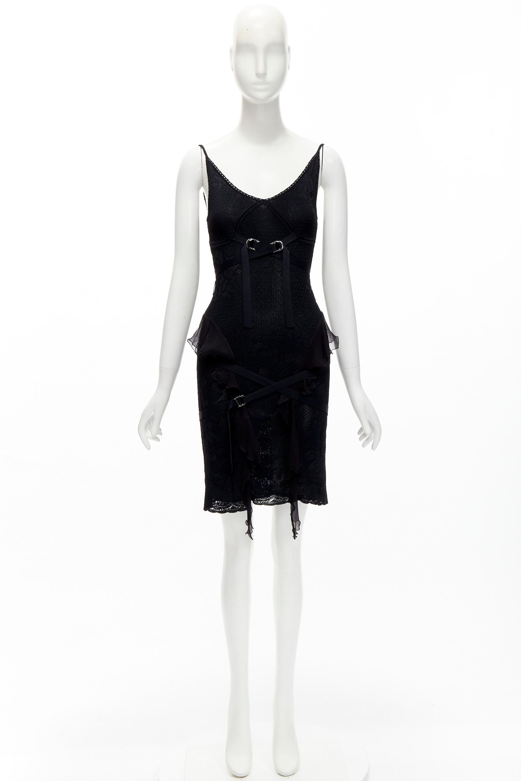 CHRISTIAN DIOR John Galliano black CD logo bondage floral knit dress FR36 S 6