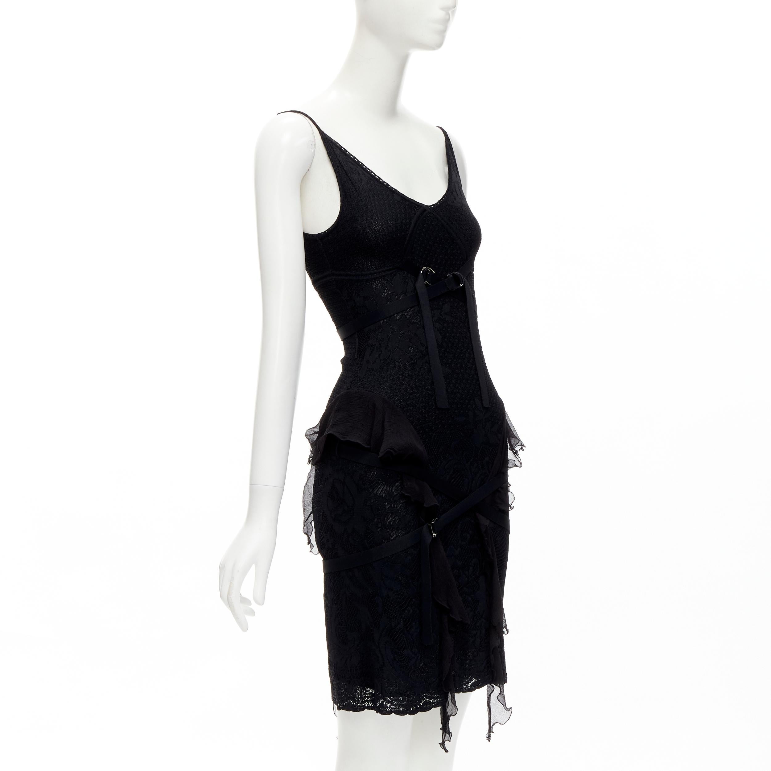 CHRISTIAN DIOR John Galliano black CD logo bondage floral knit dress FR36 S In Excellent Condition In Hong Kong, NT