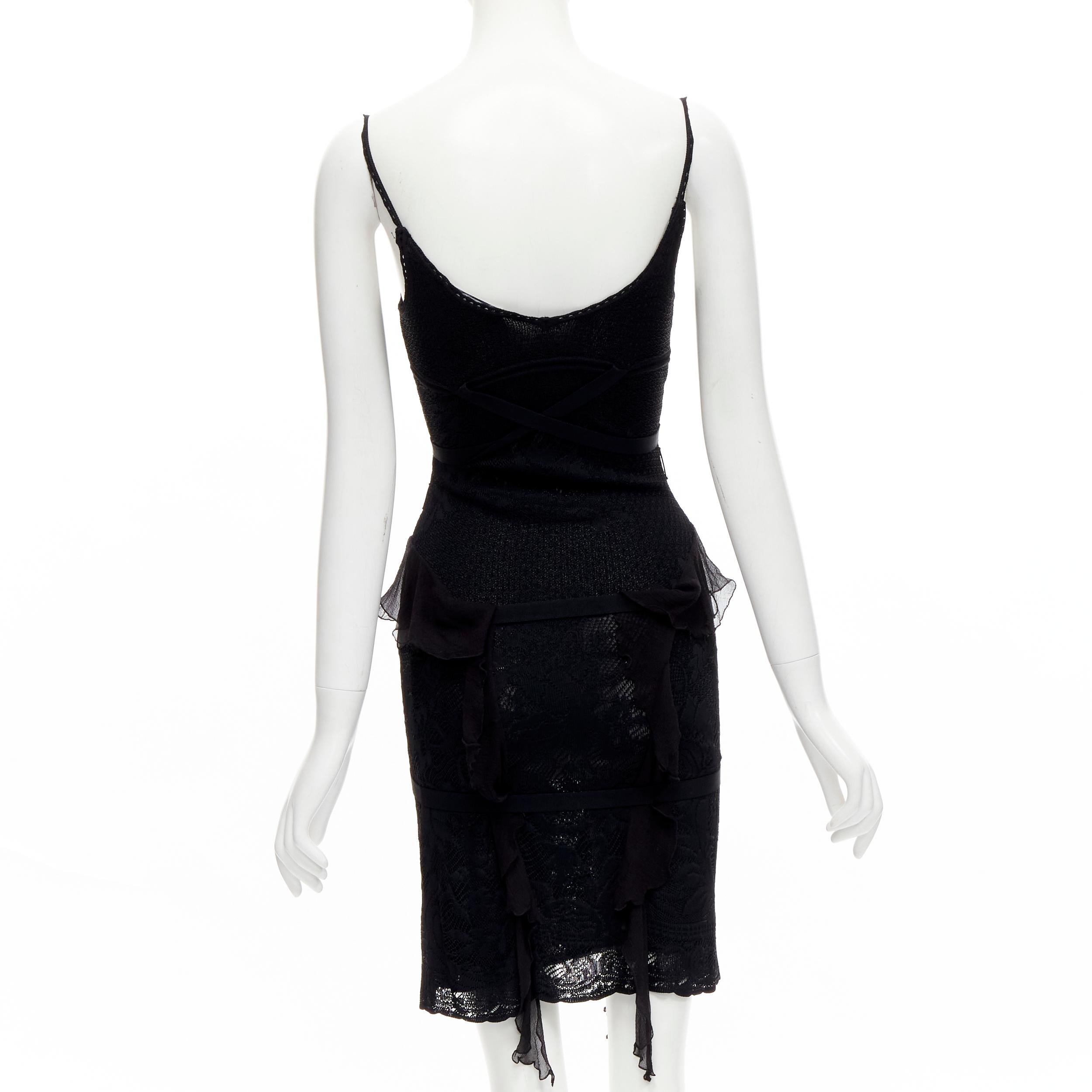 CHRISTIAN DIOR John Galliano black CD logo bondage floral knit dress FR36 S 1