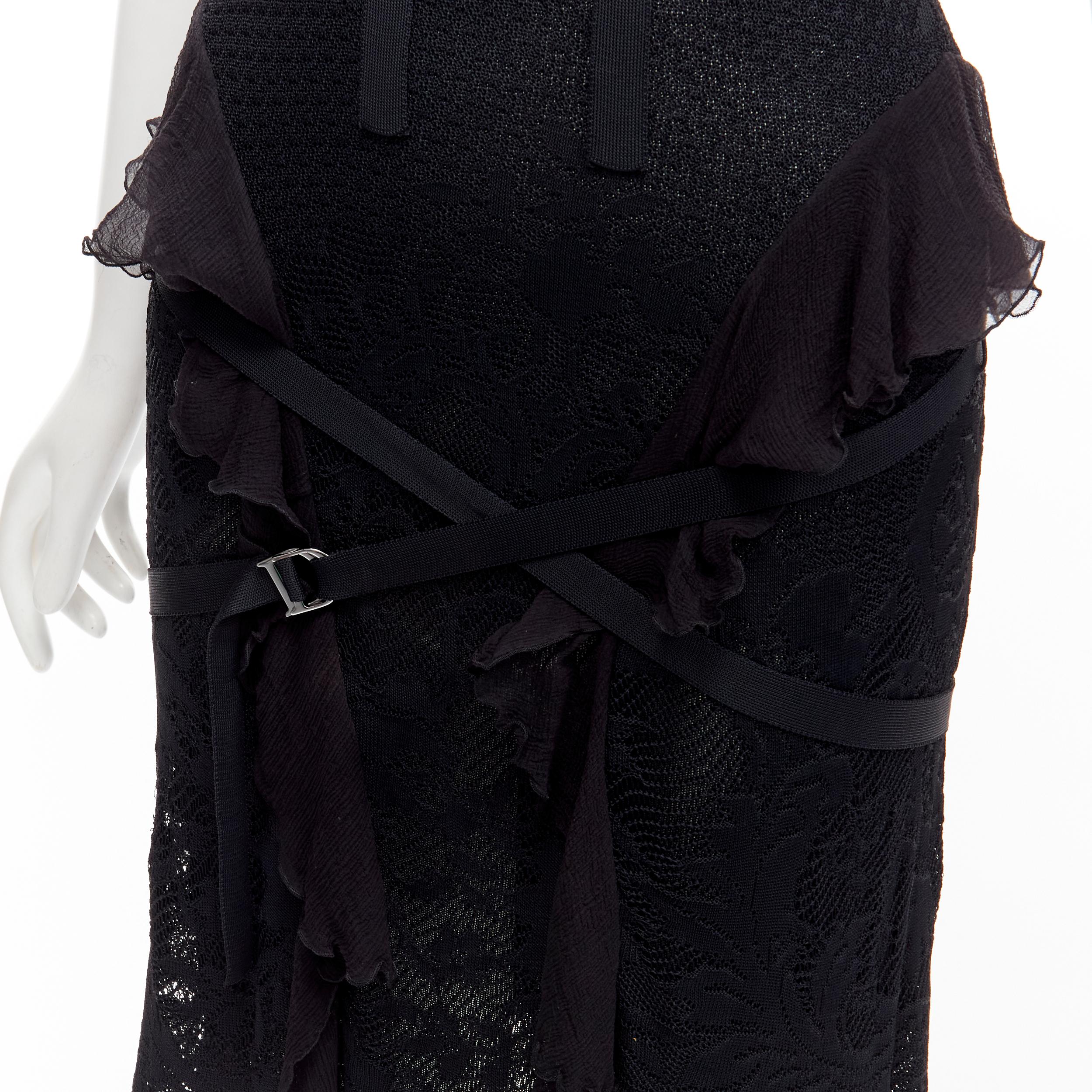 CHRISTIAN DIOR John Galliano black CD logo bondage floral knit dress FR36 S 3