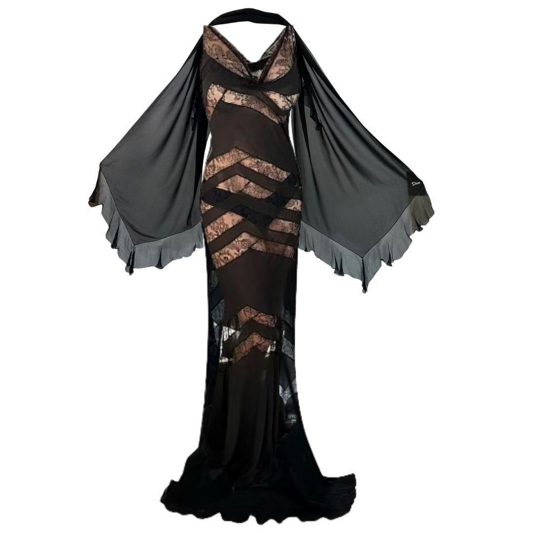 Christian Dior John Galliano - Vintage Black Lace Evening Gown Spring/Summer 2004 Sz 38FR