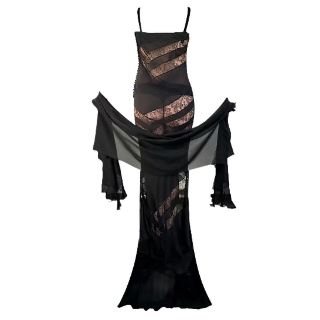 Christian Dior John Galliano Black Lace Evening Gown Spring/Summer 2004 Sz 38FR In Good Condition In Saint Petersburg, FL
