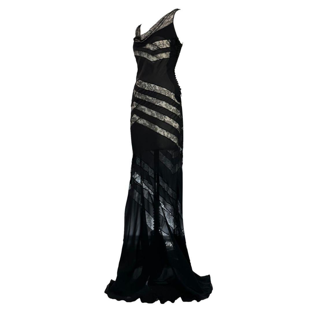 Women's Christian Dior John Galliano Black Lace Evening Gown Spring/Summer 2004 Sz 38FR