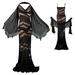 Christian Dior John Galliano Black Lace Evening Gown Spring/Summer 2004 Sz 38FR