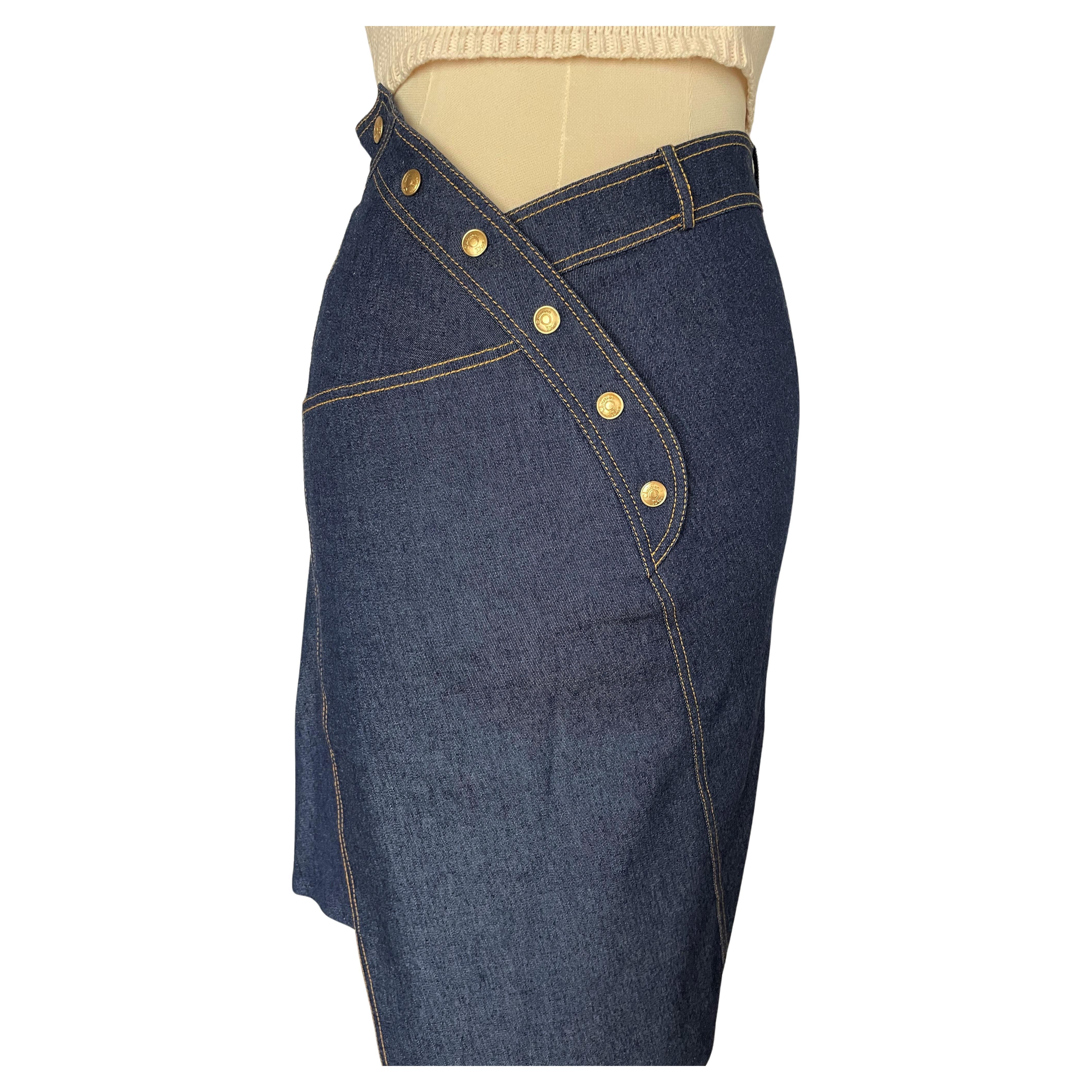 CHRISTIAN DIOR JOHN GALLIANO Blue Denim Asymmetric Skirt Summer 2000 RUNWAY For Sale