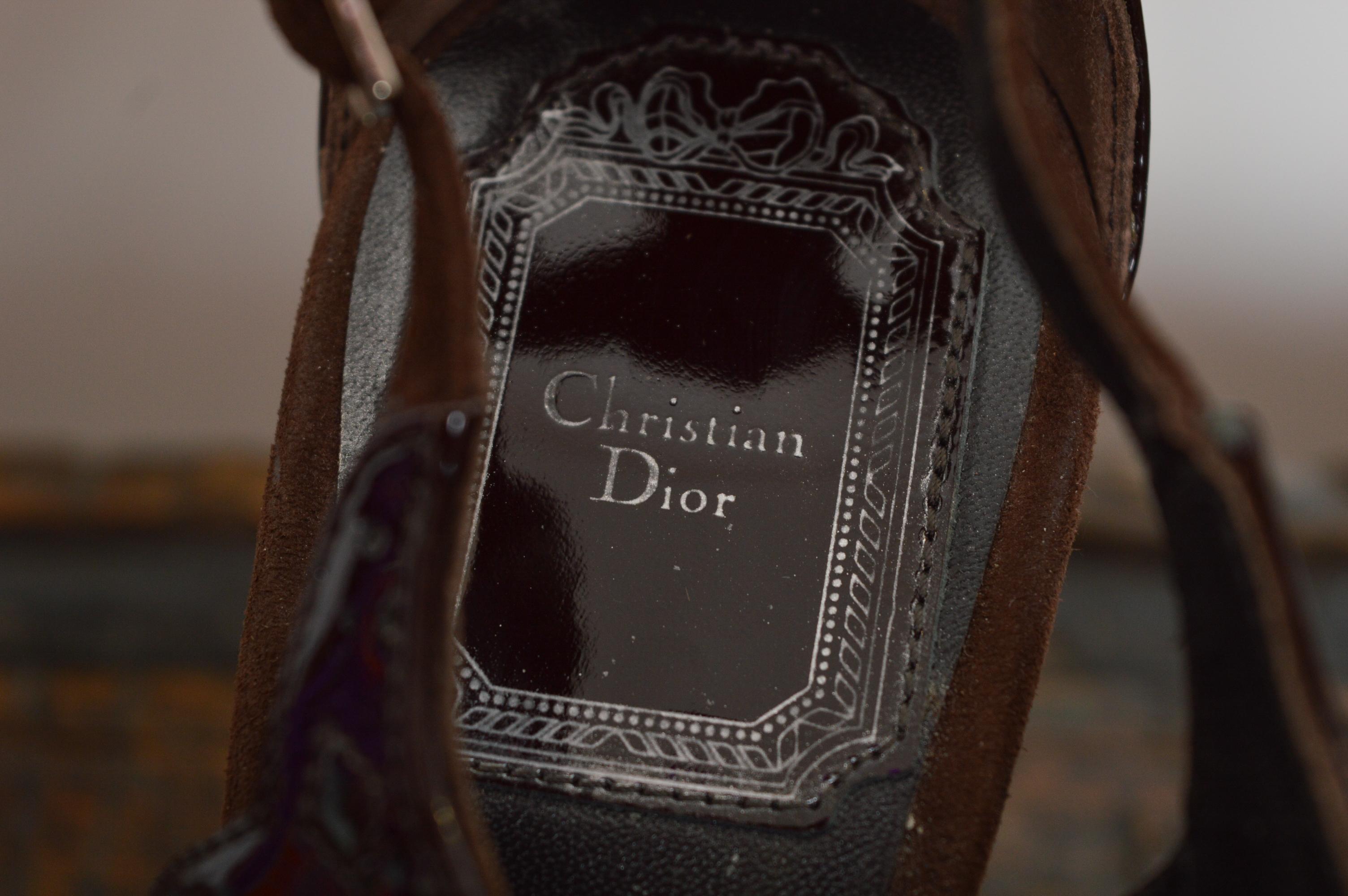 Gray Christian Dior John Galliano Brown Suede Patent Mary Jane sandals Peep Toe Heels For Sale
