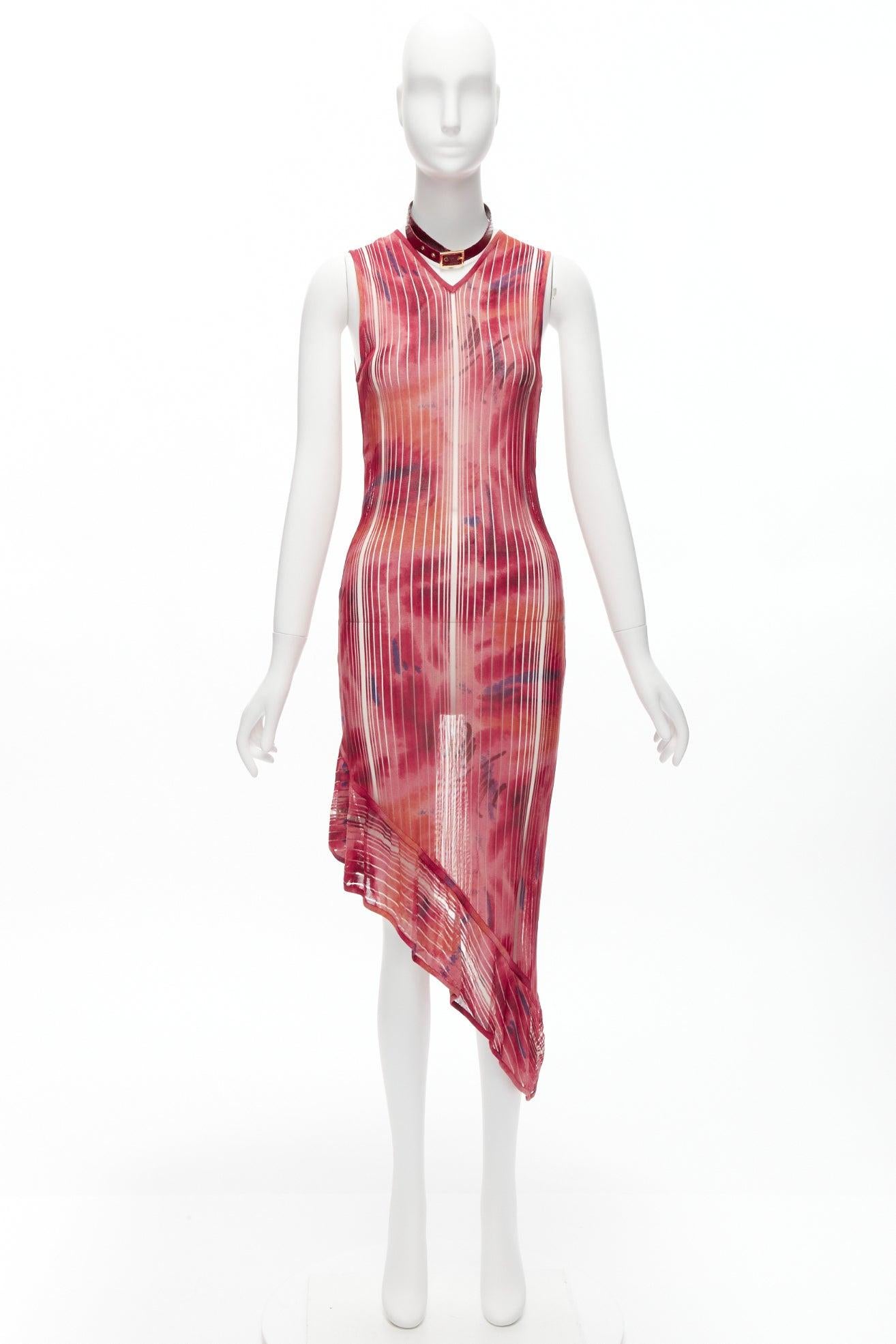 CHRISTIAN DIOR John Galliano choker lattice asymmetric hem sheer dress FR38 M For Sale 6